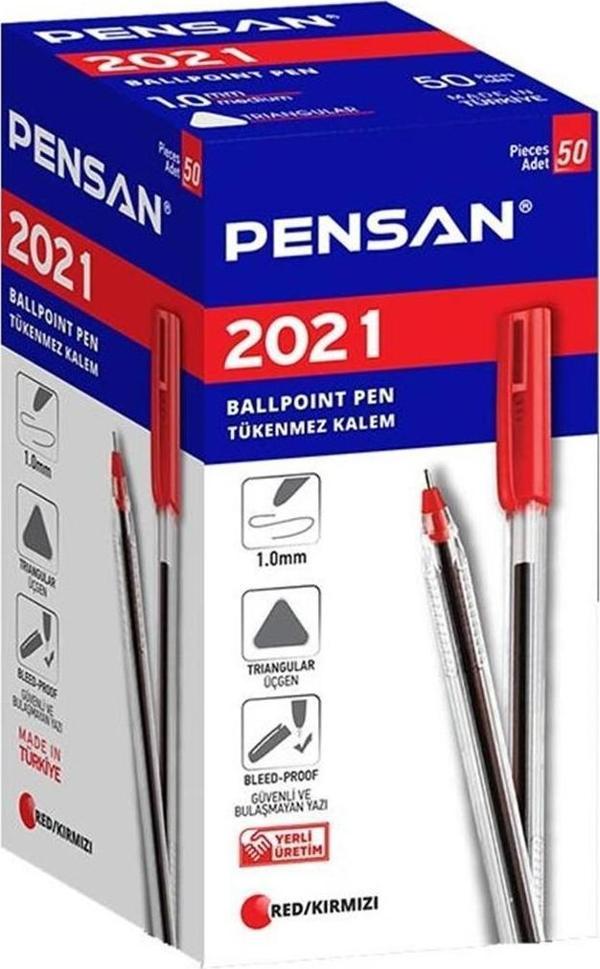 PENSAN TÜKENMEZ KALEM ŞEFFAF ÜÇGEN 2021 KIRMIZI 50 Lİ - Image 1