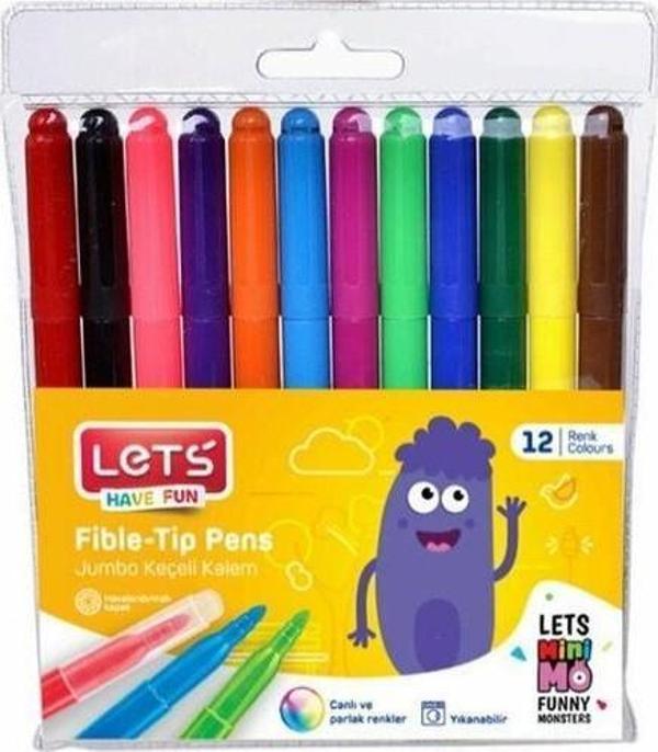 LETS 12 RENK JUMBO KEÇELİ BOYA KALEMİ  - Image 1