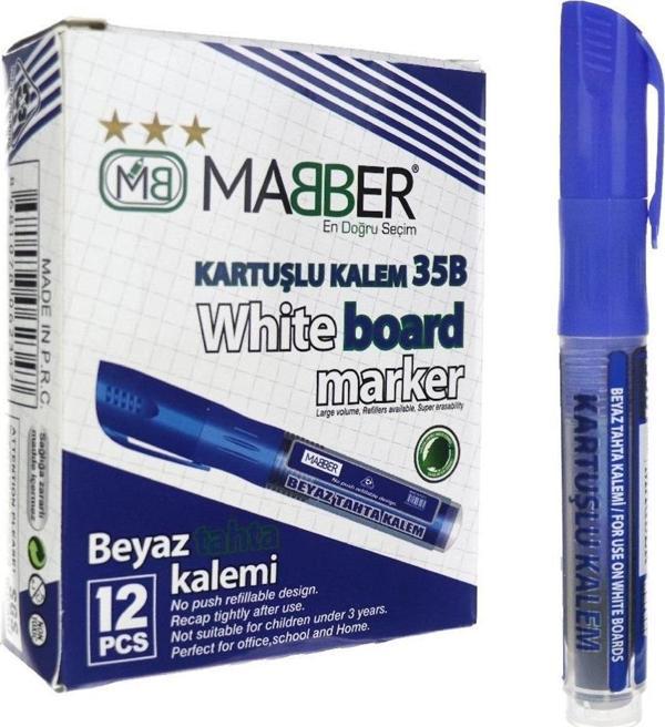 MABBER BEYAZ TAHTA KALEMİ KARTUŞLU MAVİ 12 ADET - Image 1