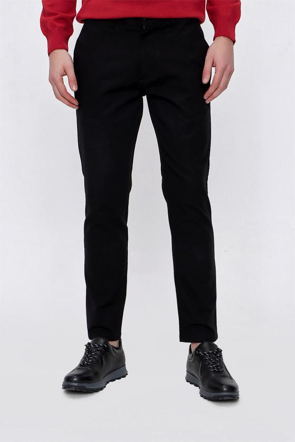  Erkek Siyah Precis Pamuk Yan Cep Slim Fit Pantolon - Image 1