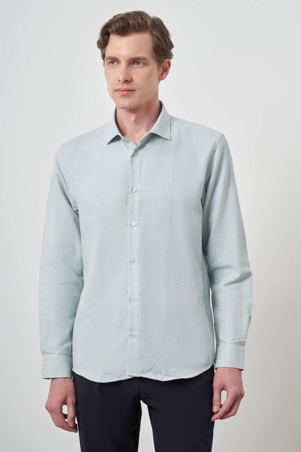  Erkek Yeşil Slim Fit İtalyan Yaka Gömlek - Image 1