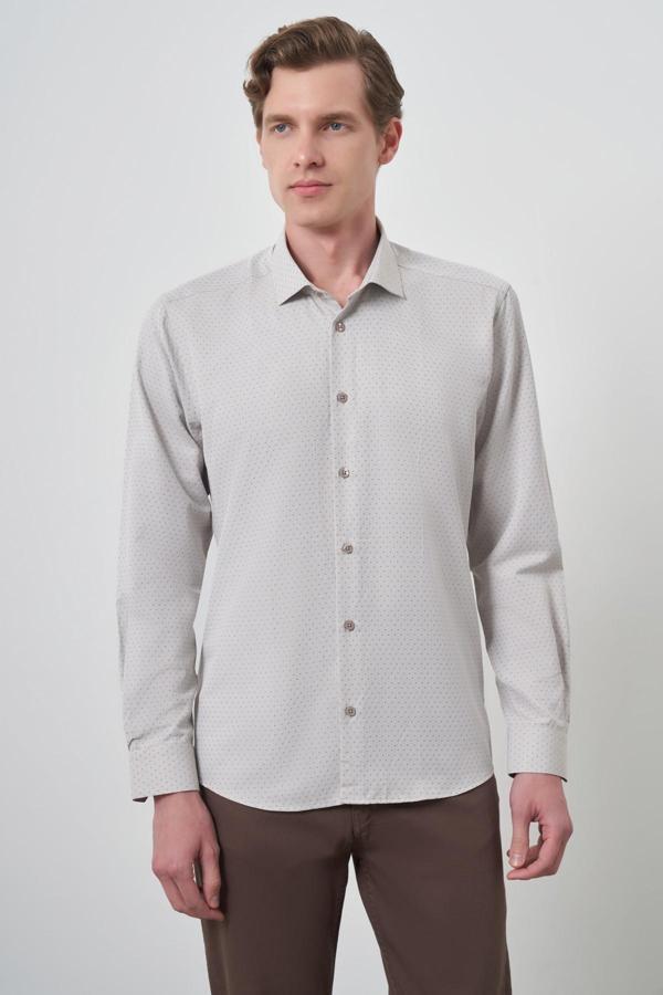  Erkek Vizon Slim Fit İtalyan Yaka Gömlek - Image 1