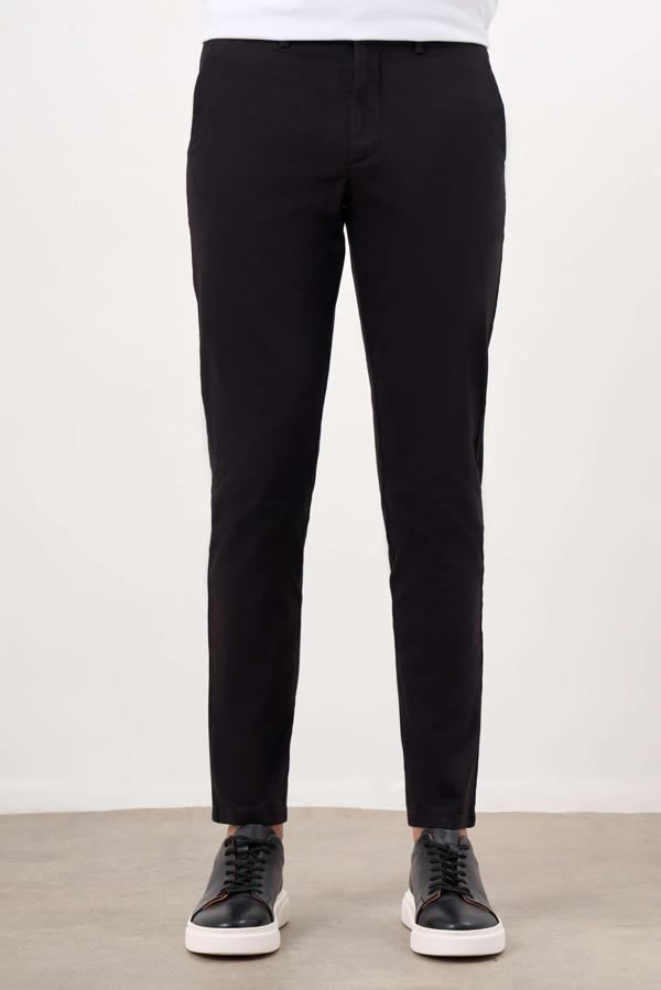  Erkek Siyah Mevsimlik Pamuk Yan Cep Slim Fit Chino Pantolon - Image 1