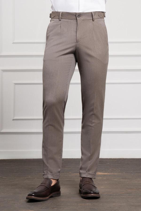  Erkek KAHVE Trend Slim Fit Dar Kesim Pileli Pantolon - Image 1