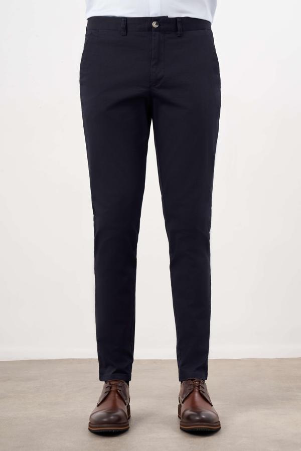  Erkek Lacivert Mevsimlik Pamuk Yan Cep Slim Fit Chino Pantolon - Image 1