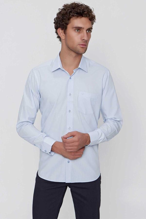  Erkek A. MAVİ Basic Cepli Regular Fit Geniş Kesim Gömlek - Image 1
