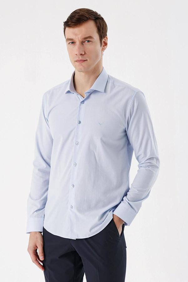  Erkek A. MAVİ Basic Slim Fit Gömlek - Image 1