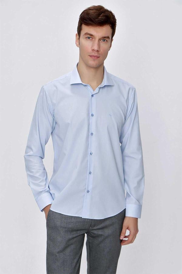  Erkek A. MAVİ Basic Slim Fit Dar Kesim Gömlek - Image 1