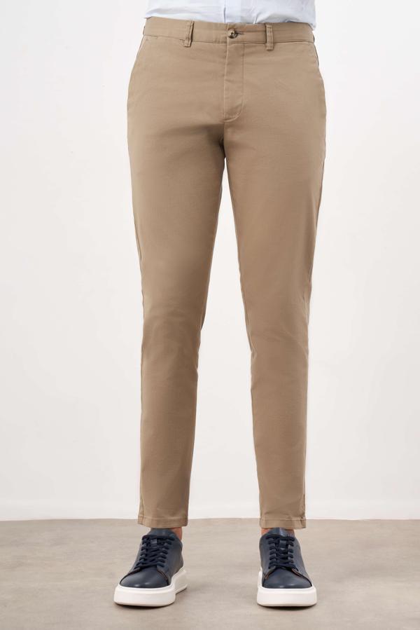  Erkek Yeşil Mevsimlik Pamuk Yan Cep Slim Fit Chino Pantolon - Image 1