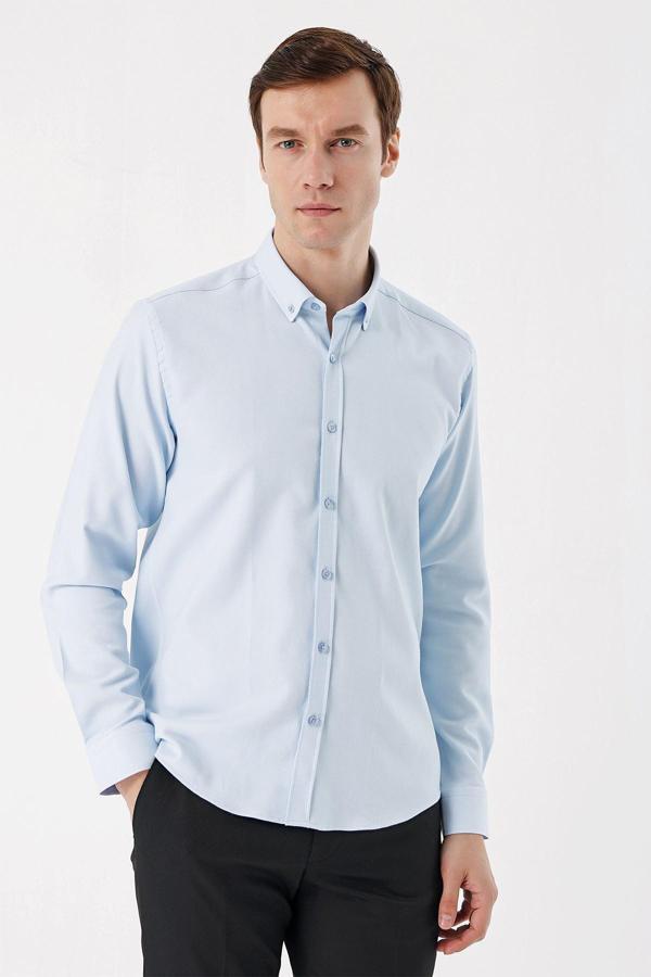  Erkek A. MAVİ Jakar Desen Slim Fit Gömlek - Image 1
