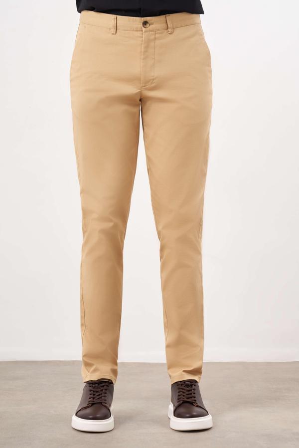  Erkek Hardal Sarısı Mevsimlik Pamuk Yan Cep Slim Fit Chino Pantolon - Image 1