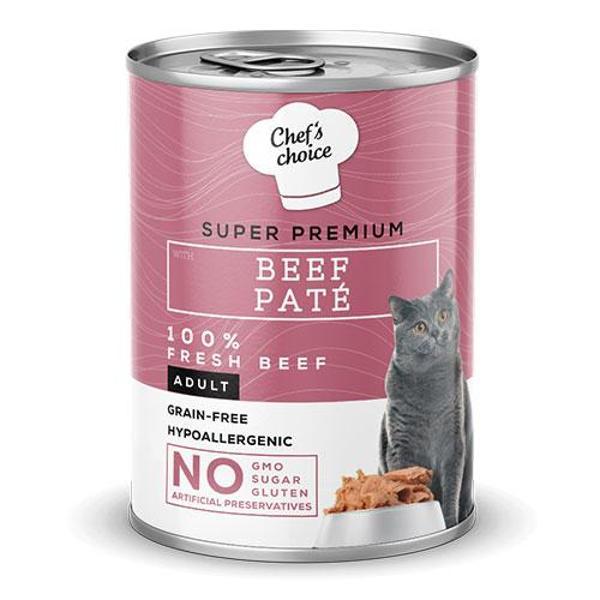 Chefs Choice Pate Beef Biftekli Tahılsız Ezme Yetişkin Kedi Konservesi 12 Adet 400 Gr - Image 1