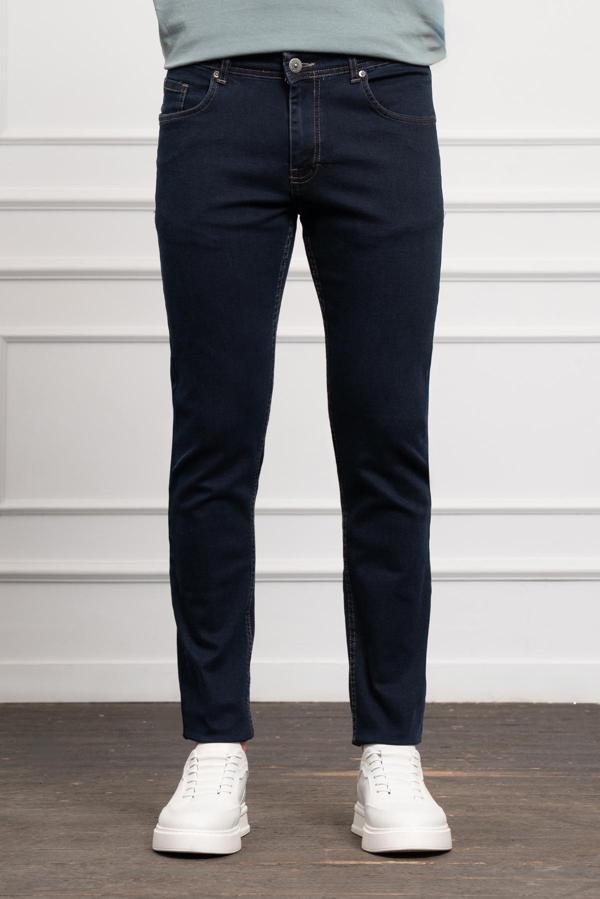  Erkek KOYU LACİVERT Jean Slim Fit Dar Kesim Pantolon - Image 1