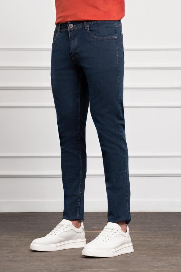  Erkek Lacivert Jean Slim Fit Dar Kesim Pantolon - Image 1