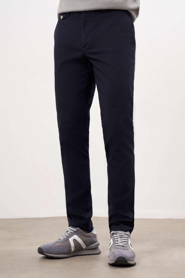  Erkek Lacivert Yazlık Pamuk Yan Cep Slim Fit Chino Pantolon - Image 1
