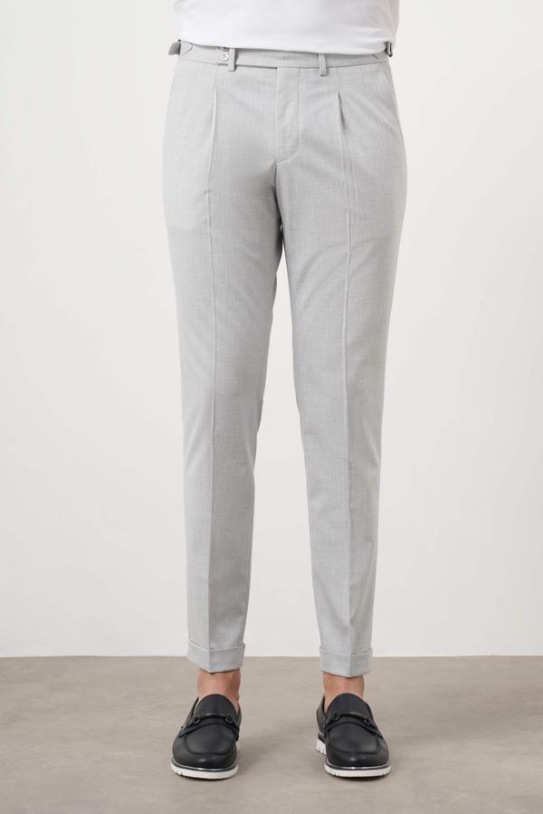  Erkek Gri Poliviskon Trend Pileli Slim Fit Spor Pantolon - Image 1