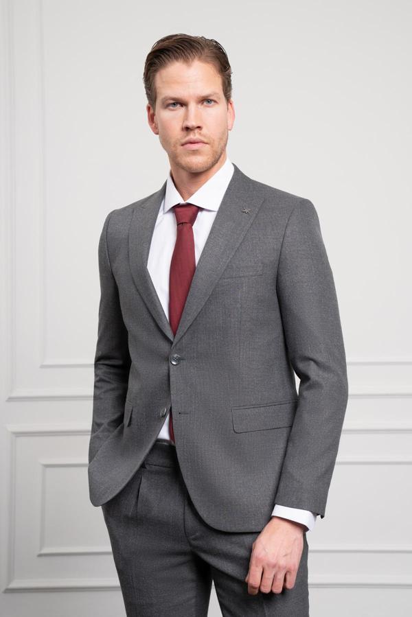  Erkek Füme Trend Slim Fit Dar Kesim Sivri Yaka Takım Elbise - Image 1
