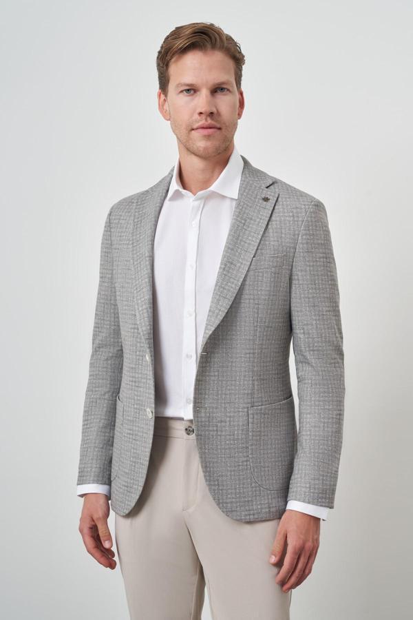  Erkek Haki Örme Slim Fit Mono Yaka Ceket - Image 1