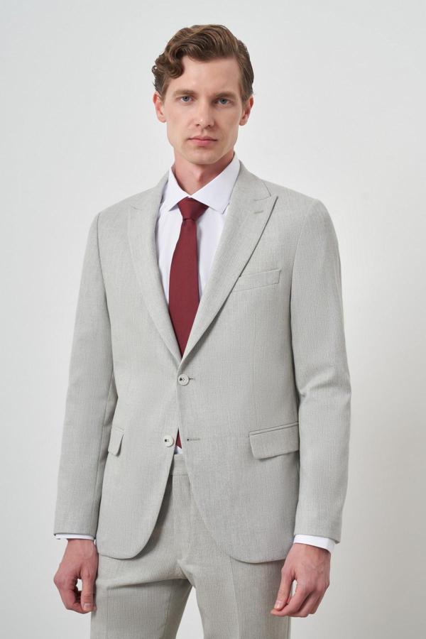  Erkek Gri Trend Poliviskon Slim Fit Sivri Yaka Takım Elbise - Image 1