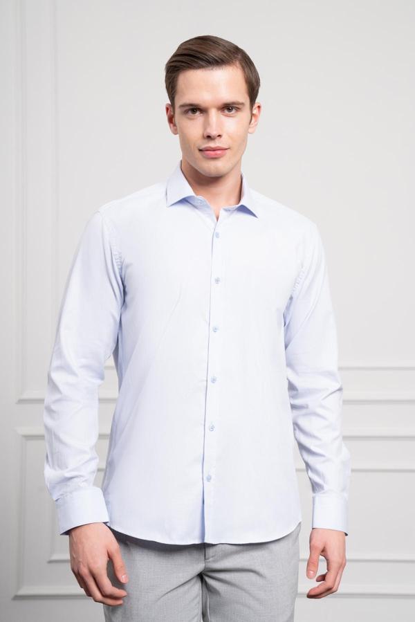  Erkek A. MAVİ Pamuk Trend Slim Fit İtalyan Yaka Gömlek - Image 1