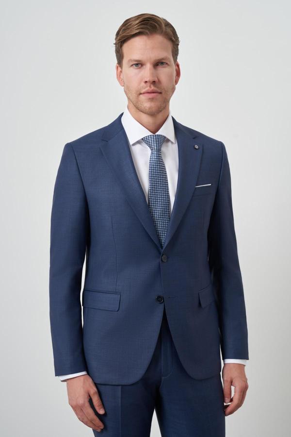  Erkek Lacivert Poliviskon Slim Fit Mono Yaka Takım Elbise - Image 1