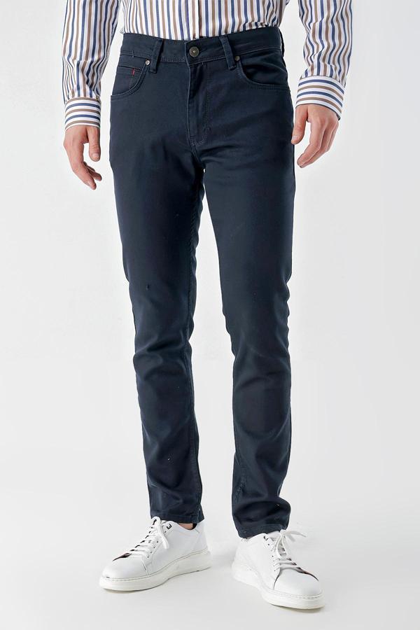  Erkek Lacivert Mevsimlik Pamuk 5 Cep Slim Fit Jean Pantolon - Image 1
