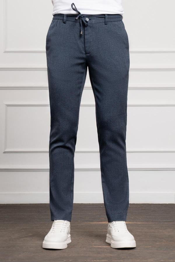  Erkek Marine Jogger Slim Fit Dar Kesim Çıtçıtlı İpli Pantolon - Image 1