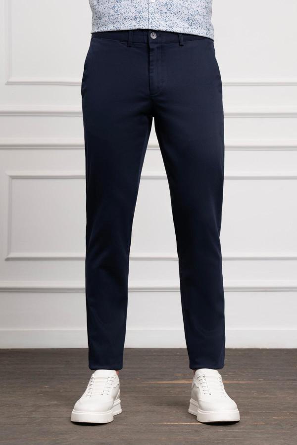  Erkek Lacivert Slim Fit Chino Pantolon - Image 1