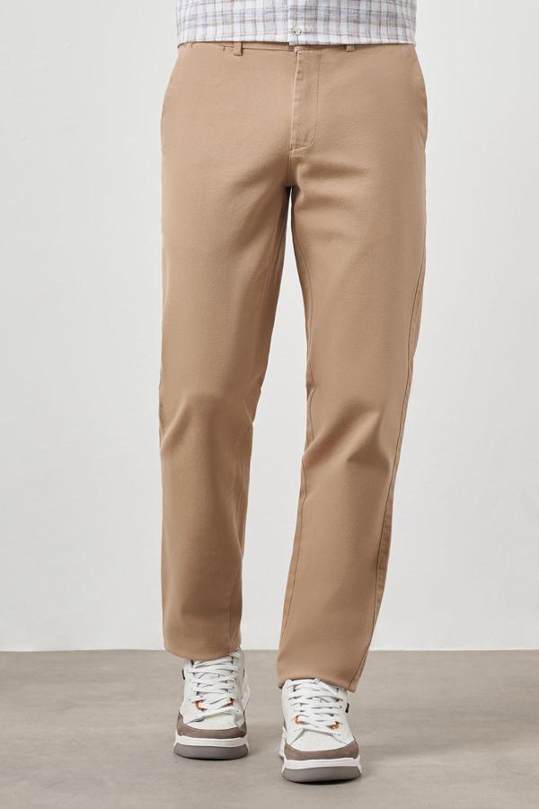  Erkek Vizon Pamuk Yan Cep Dynamic Fit Chino Pantolon - Image 1