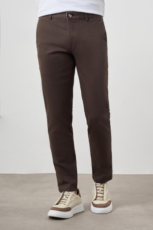  Erkek Yeşil Pamuk Yan Cep Slim Fit Chino Pantolon - Image 1