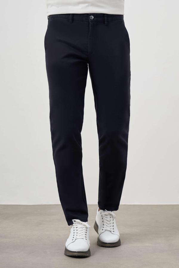  Erkek Lacivert Pamuk Yan Cep Slim Fit Chino Pantolon - Image 1
