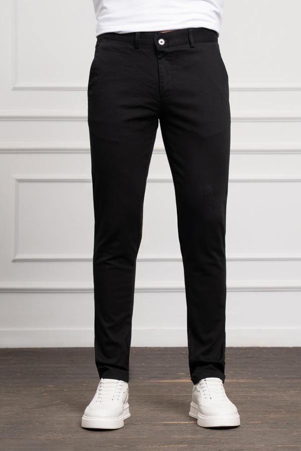  Erkek Siyah Slim Fit Dar Kesim Chino Pantolon - Image 1