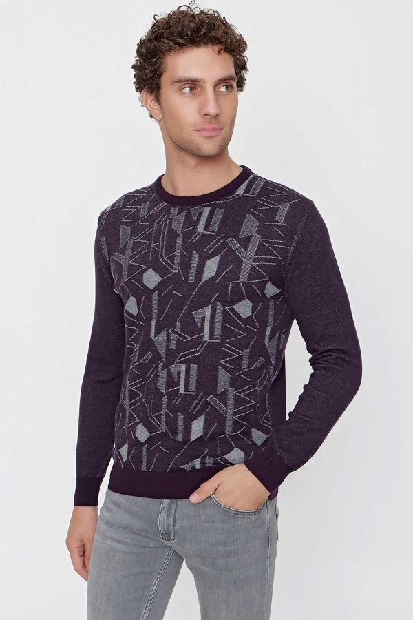  Erkek Mor Trend Bisiklet Yaka Dynamic Fit Rahat Kesim Vaniza Triko - Image 1