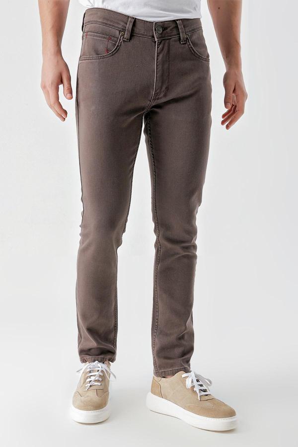  Erkek KAHVE Mevsimlik Pamuk 5 Cep Slim Fit Jean Pantolon - Image 1
