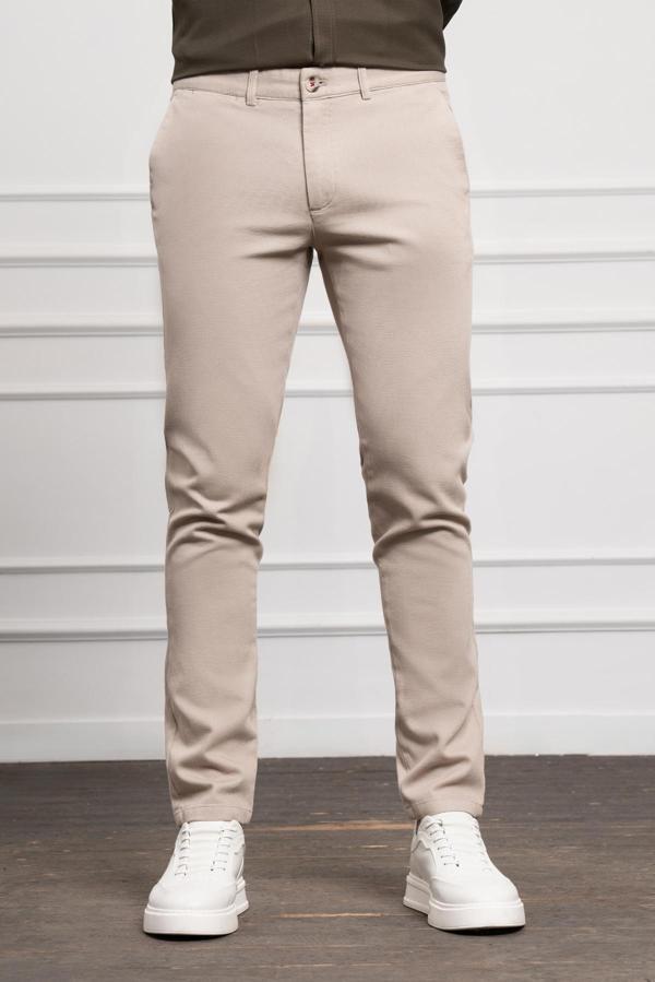  Erkek Bej Slim Fit Dar Kesim Chino Pantolon - Image 1
