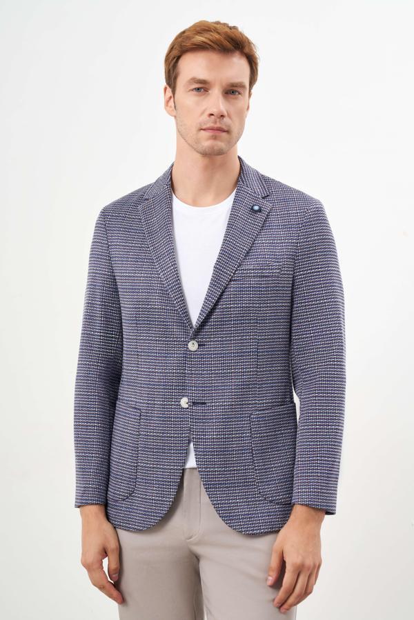 Erkek Bordo Örme Slim Fit Torba Cep Mono Yaka Spor Ceket - Image 1