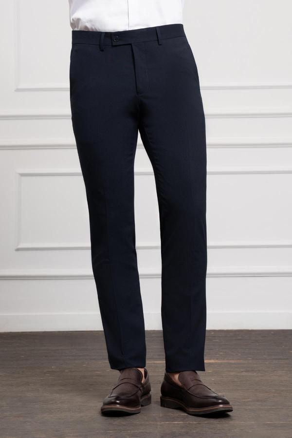  Erkek Lacivert Poliviskon Basic Slim Fit Dar Kesim Classic Pantolon - Image 1