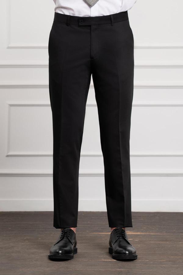  Erkek Siyah Poliviskon Basic Slim Fit Dar Kesim Pantolon - Image 1