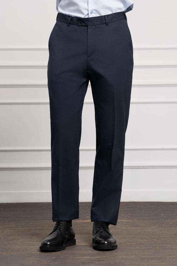  Erkek Lacivert Yünlü Basic Dynamic Fit Rahat Kesim Classic Pantolon - Image 1