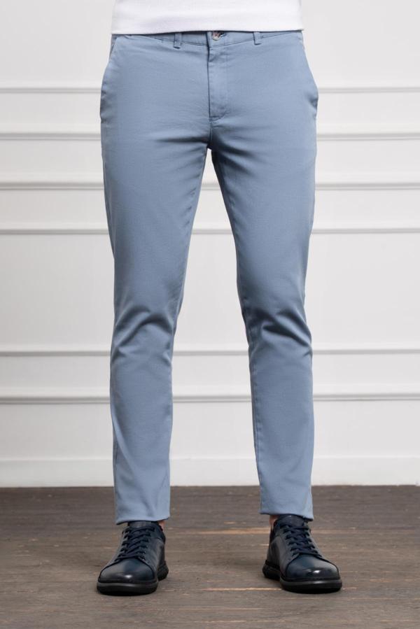  Erkek Mavi Slim Fit Dar Kesim Chino Pantolon - Image 1