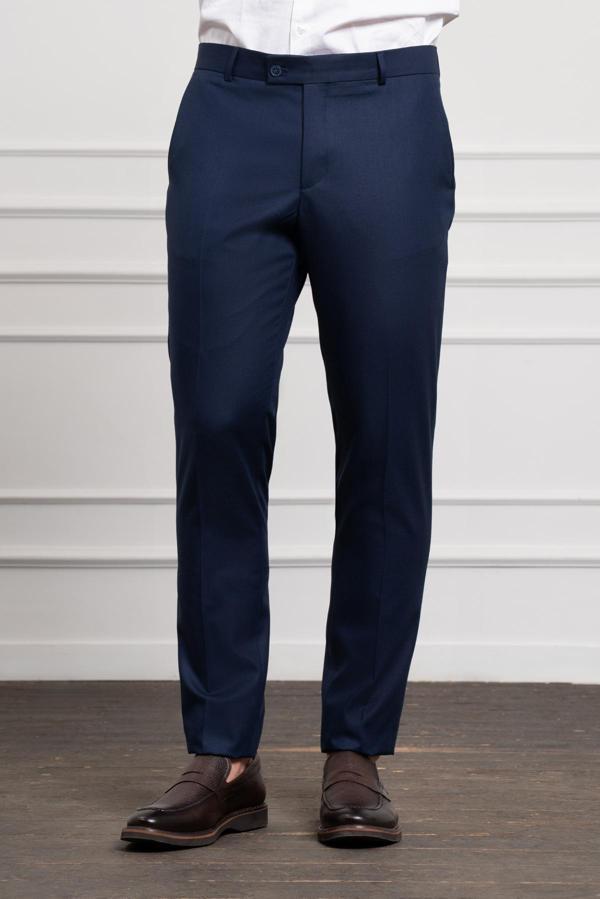 Erkek Lacivert Basic Slim Fit Classic Pantolon - Image 1