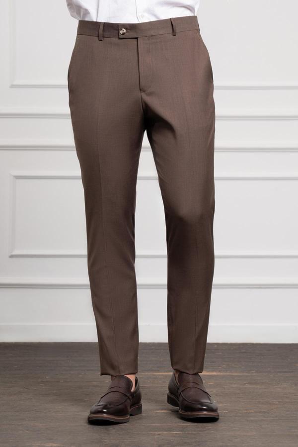  Erkek KAHVE Basic Slim Fit Classic Pantolon - Image 1