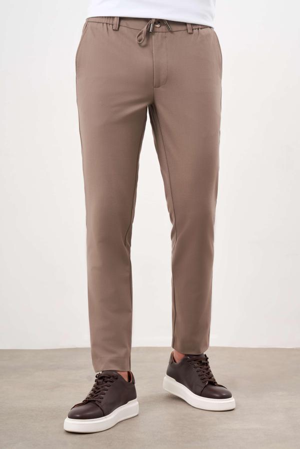  Erkek KAHVE Poliviskon Trend İpli Jogger Slim Fit Spor Pantolon - Image 1