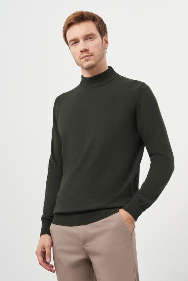  Erkek Haki Basic Yarım Balıkçı Yaka Dynamic Fit Rahat Kesim Triko - Image 1