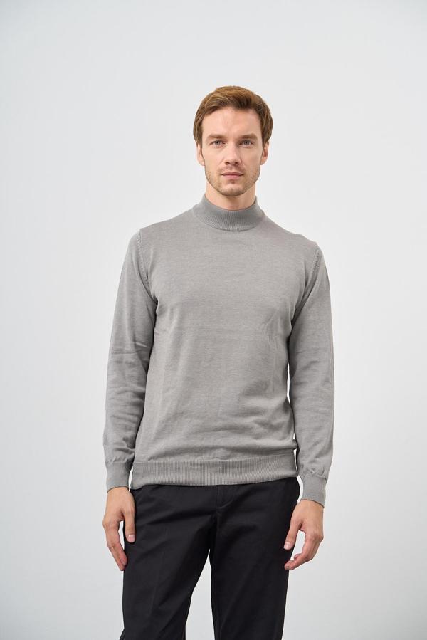  Erkek Gri Basic Yarım Balıkçı Yaka Dynamic Fit Rahat Kesim Triko - Image 1