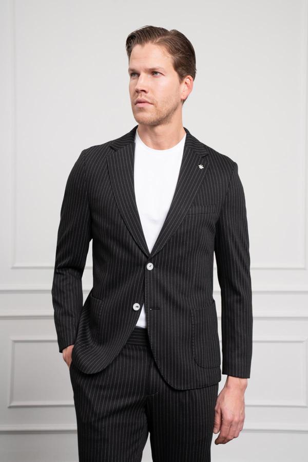  Erkek Siyah Örme Slim Fit Mono Yaka Takım Elbise Dar Kesim - Image 1