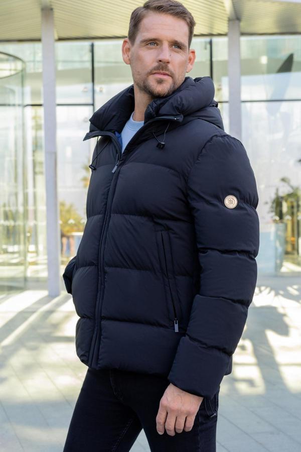  Erkek Lacivert Moesta Fermuarlı Kapüşonlu Dynamic Fit Rahat Kesim Mont - Image 1