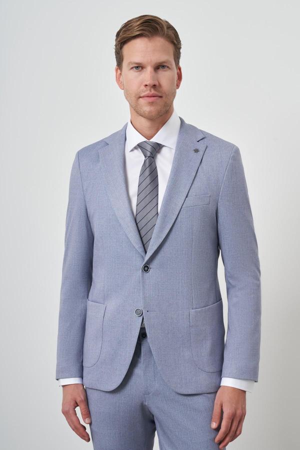  Erkek İndigo Trend Slim Fit Mono Yaka Takım Elbise - Image 1