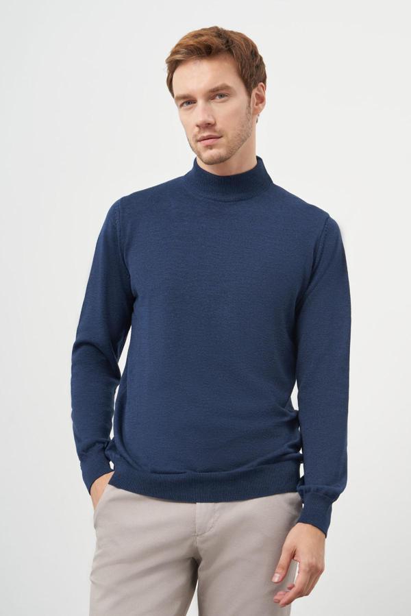  Erkek İndigo Basic Yarım Balıkçı Yaka Dynamic Fit Rahat Kesim Triko - Image 1