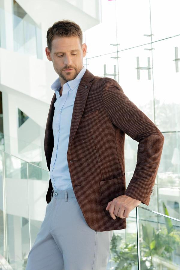  Erkek Kiremit Örme Slim Fit Torba Cep Mono Yaka Spor Ceket - Image 1